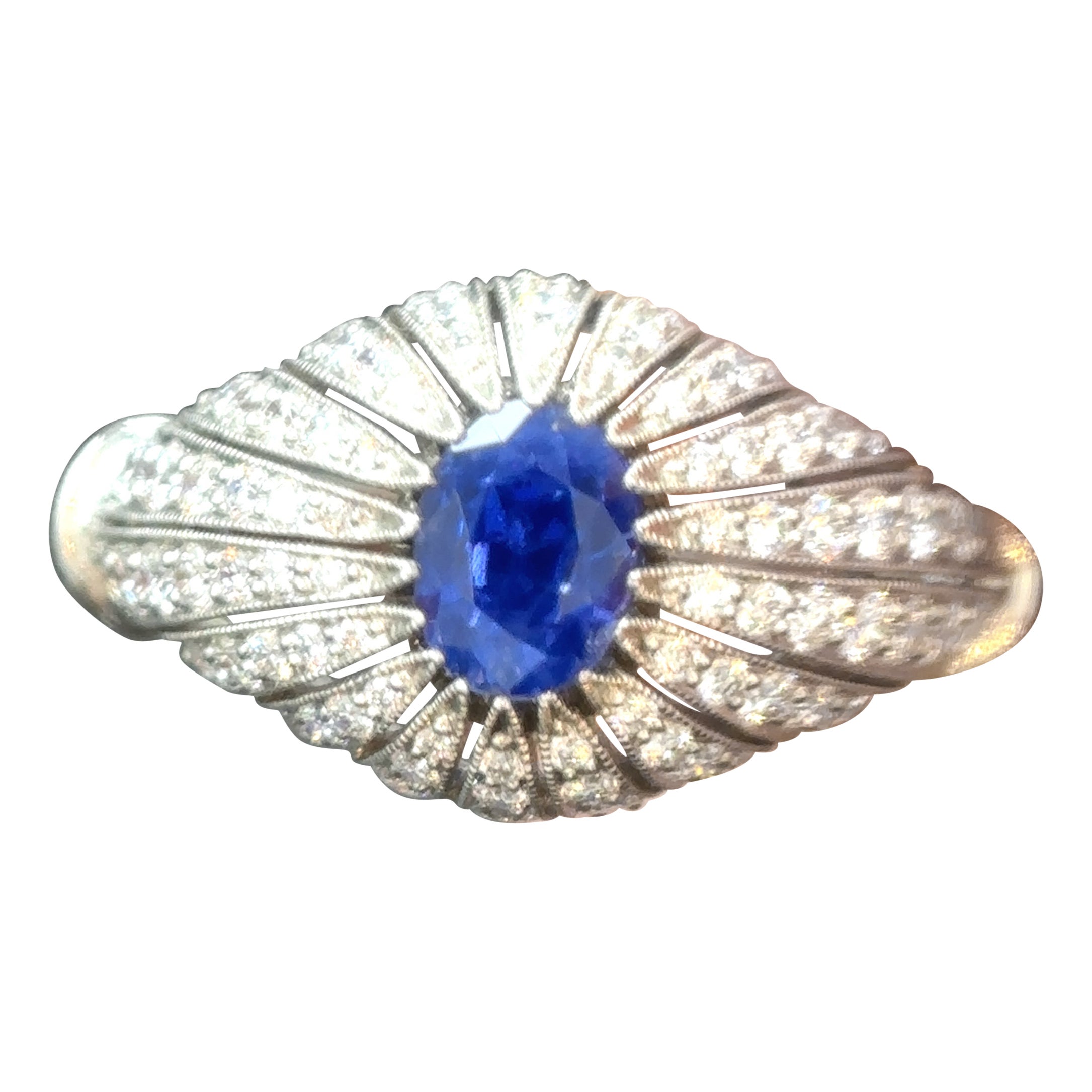 SSEF Certified 1.14 Carat Kashmir No Heat Sapphire White Diamond Platinum Ring