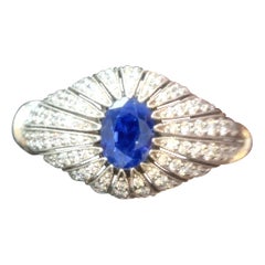 SSEF Certified 1.14 Carat Kashmir No Heat Sapphire White Diamond Platinum Ring