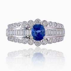 SSEF Certified 1.15 Carat Kashmir Blue Sapphire No Heat Diamond Ring in 18K Gold