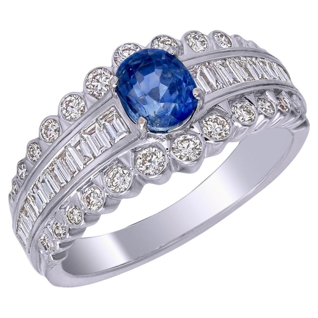 SSEF Certified 1.15 Carat Kashmir Blue Sapphire No Heat Diamond Ring in 18K Gold