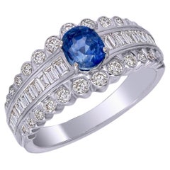 SSEF Certified 1.15 Carat Kashmir Blue Sapphire No Heat Diamond Ring in 18K Gold