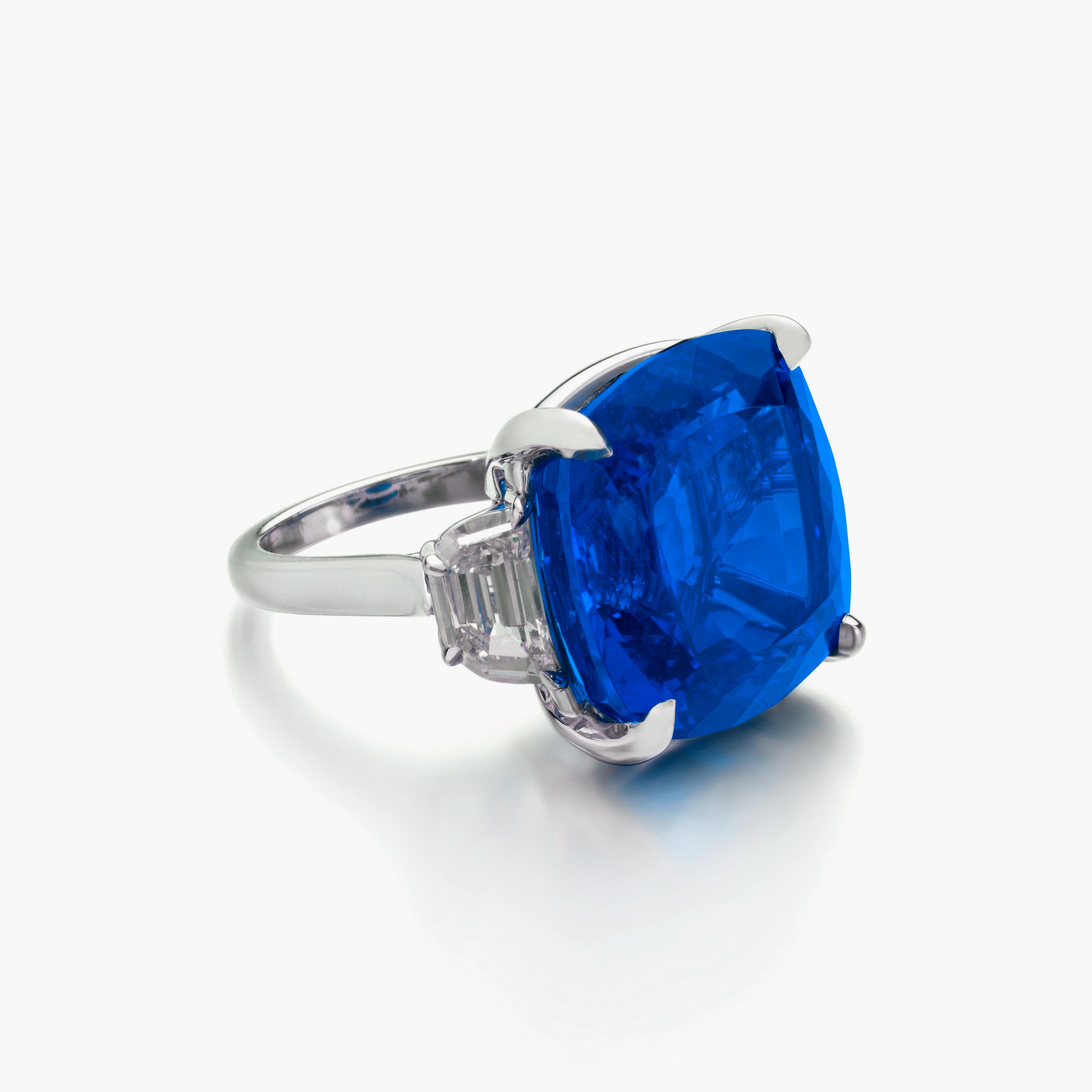 Cushion Cut SSEF Certified 11.68 Ct. Ceylon Blue Unheated Sapphire Ring For Sale