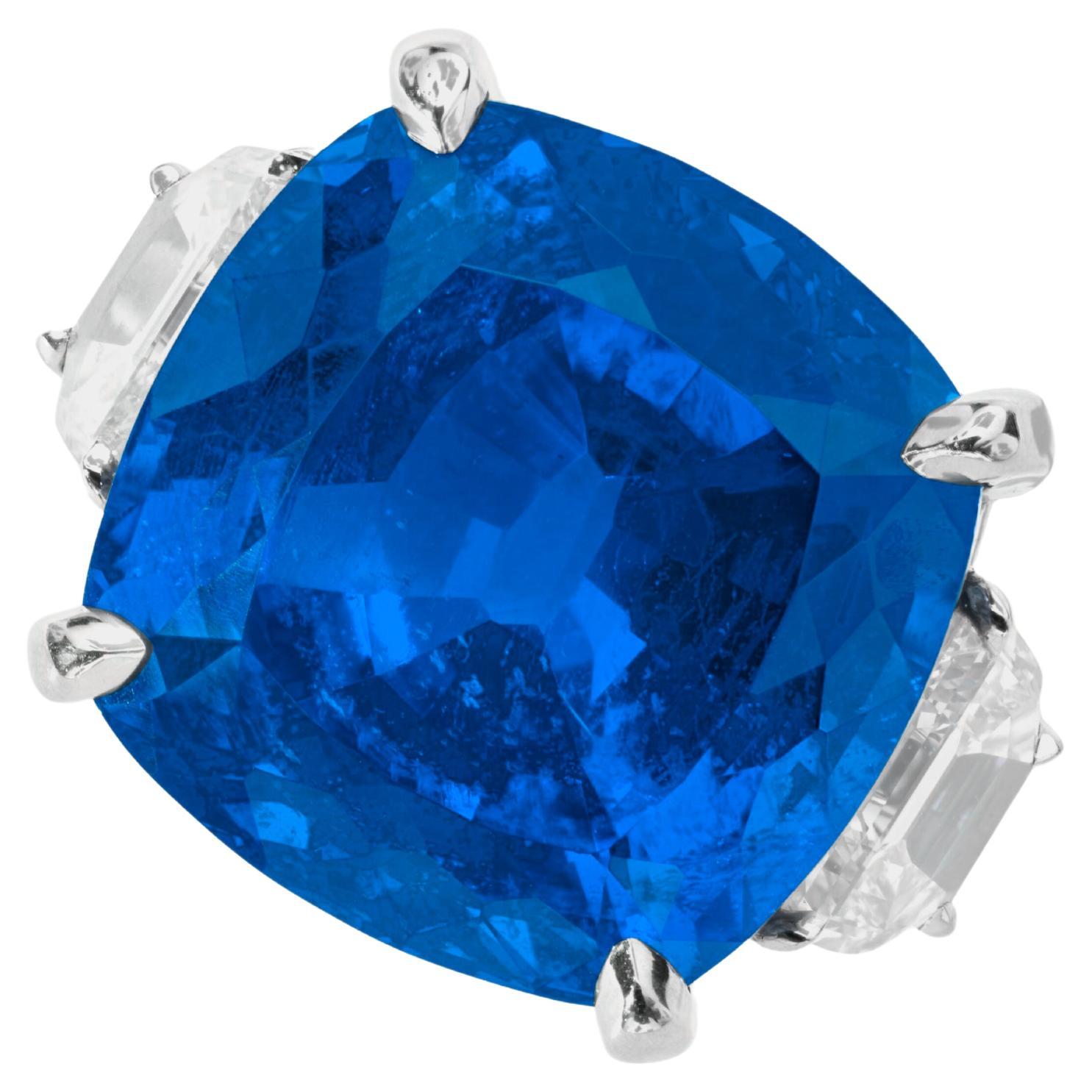 SSEF Certified 11.68 Ct. Ceylon Blue Unheated Sapphire Ring