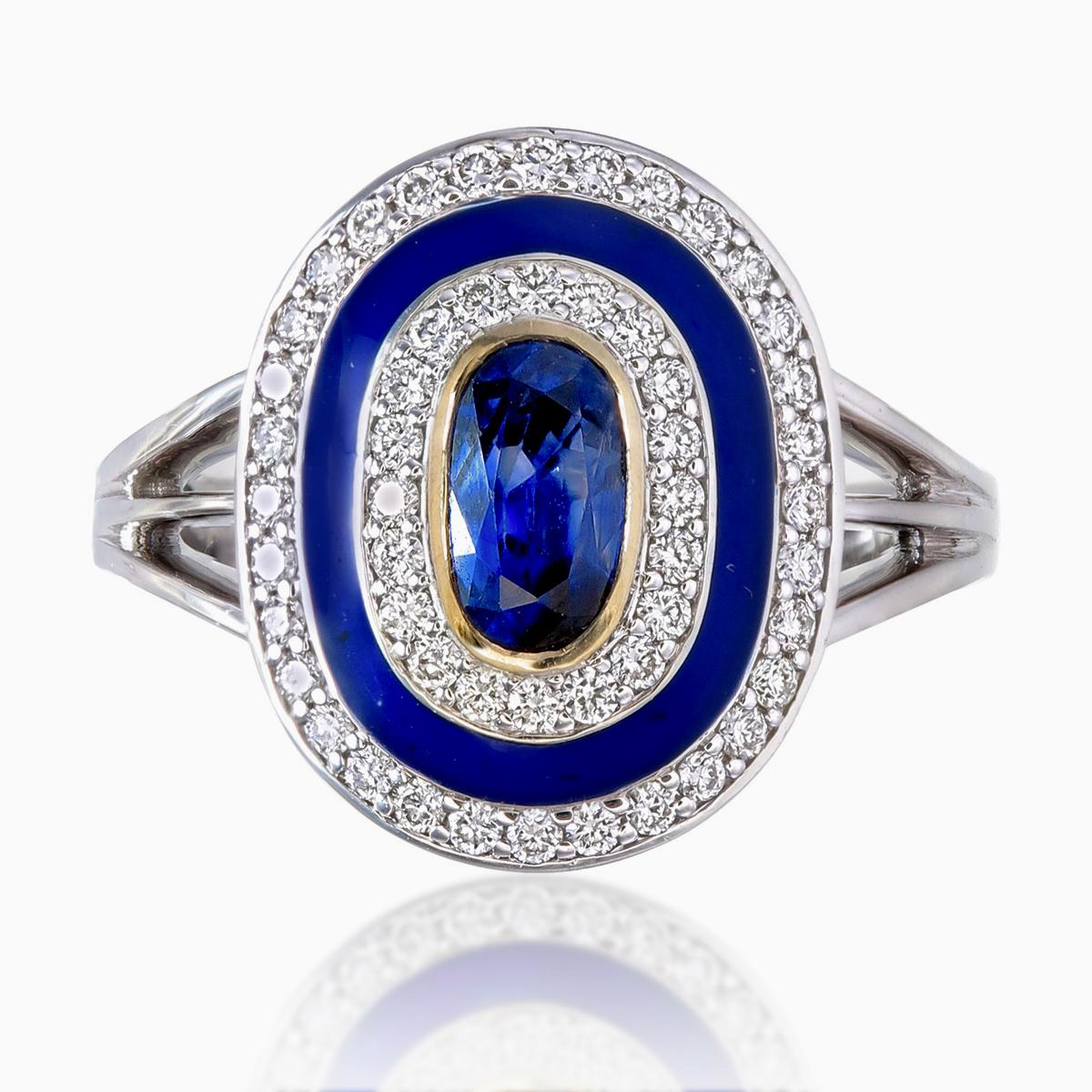 SSEF-zertifizierter 1,25 Karat Kaschmirblauer Saphir ohne Hitze Diamantring aus 18 Karat Gold (Art déco) im Angebot