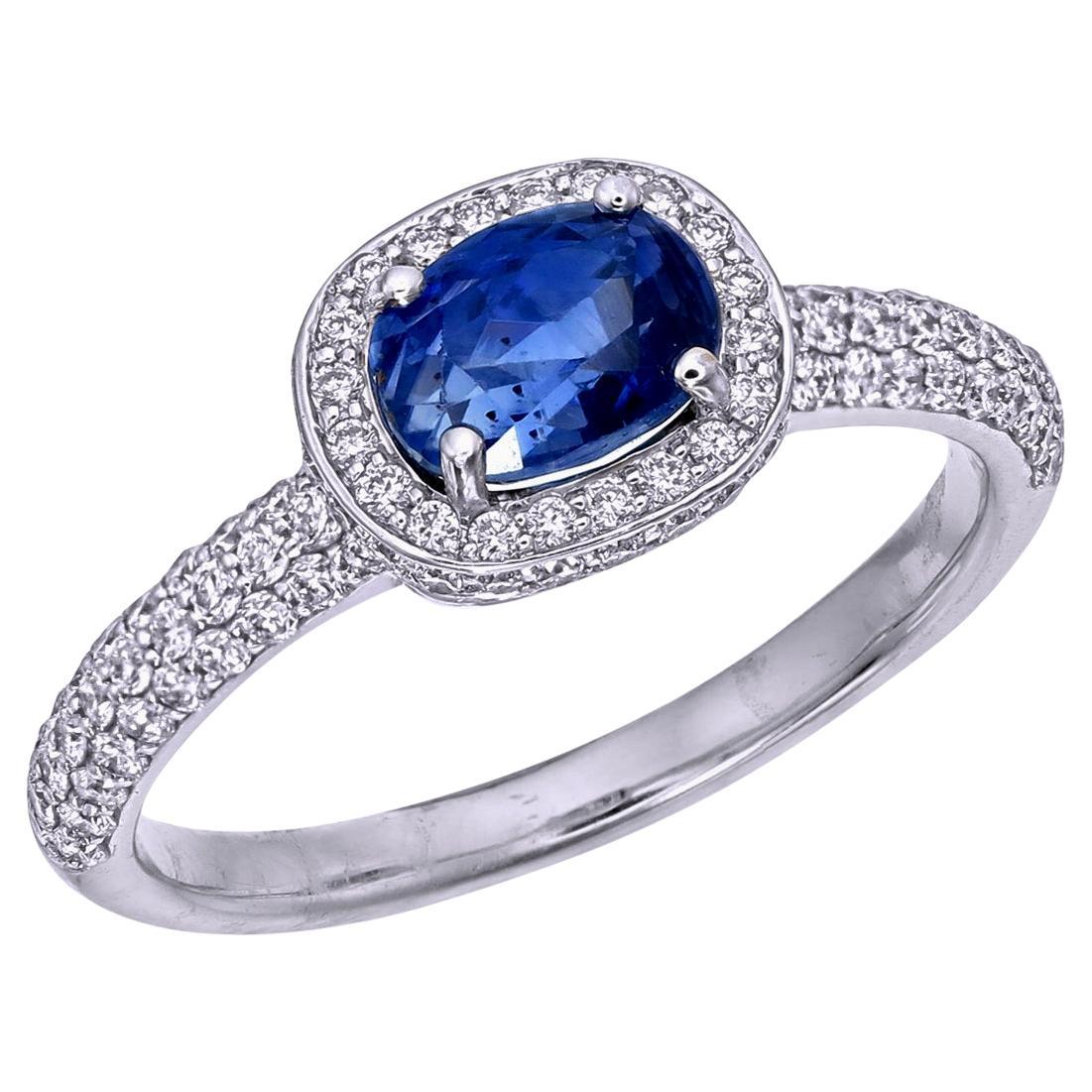 SSEF Certified 1.44 Carat Kashmir Blue Sapphire No Heat Diamond Ring in 18K Gold