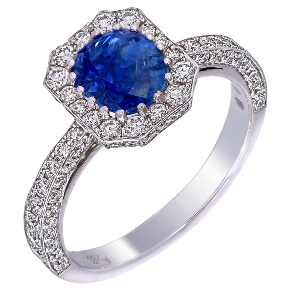 SSEF Certified 1.87 Carat Kashmir Blue Sapphire No Heat Diamond Ring in 18K Gold