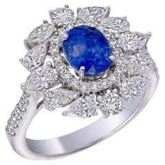 SSEF Certified 2.09 Carat Kashmir Blue Sapphire No Heat Diamond Ring in 18K Gold