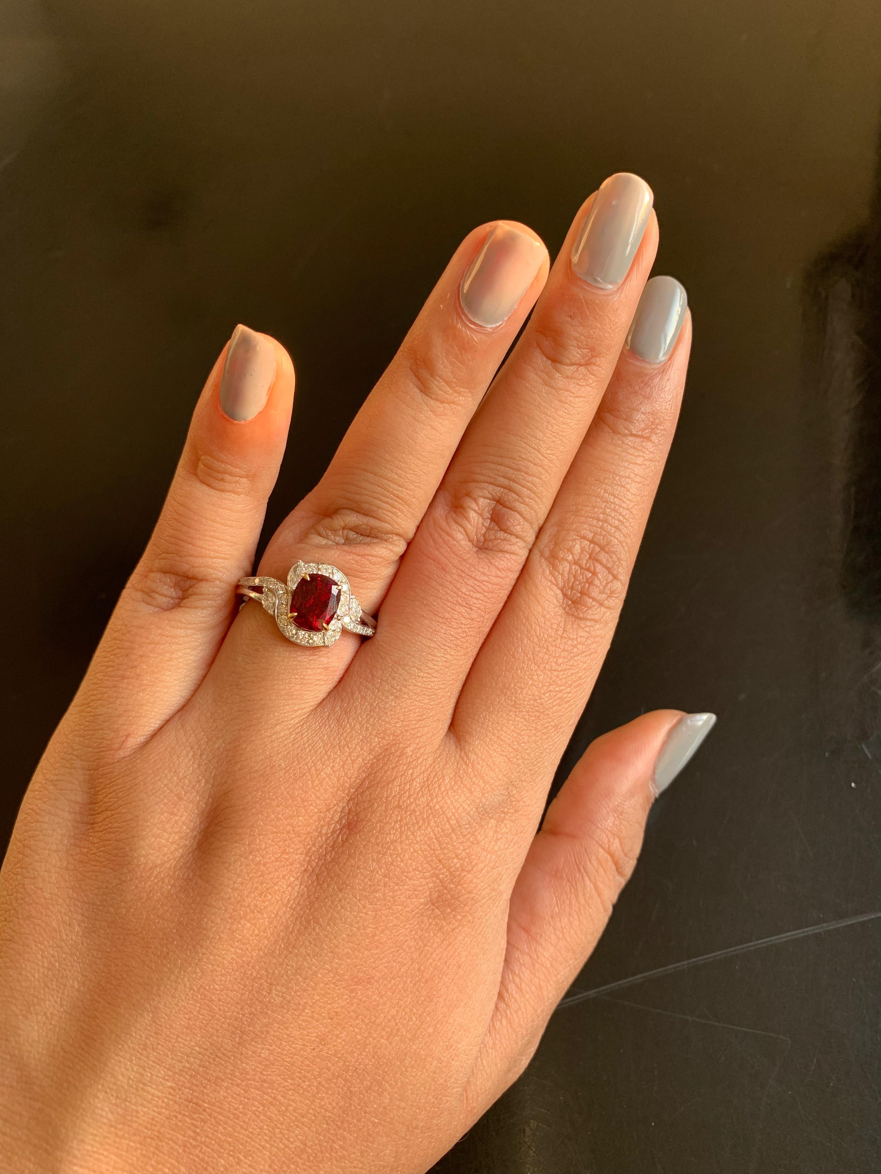 Women's or Men's SSEF Certified 2.10 Carat Thai Heated Ruby and Diamond Engagement Ring For Sale