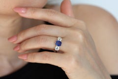 SSEF Certified 2.2 Carat 1920s Kashmir Sapphire and Diamond Ring