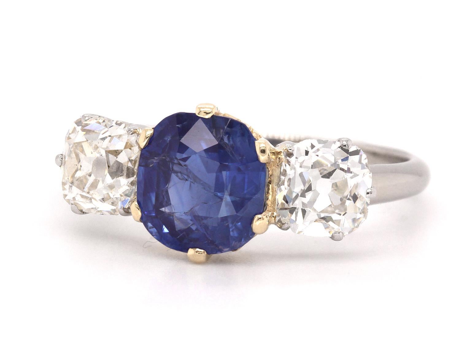 Art Deco SSEF Certified 2.2 Carat 1920s Kashmir Sapphire and Diamond Ring