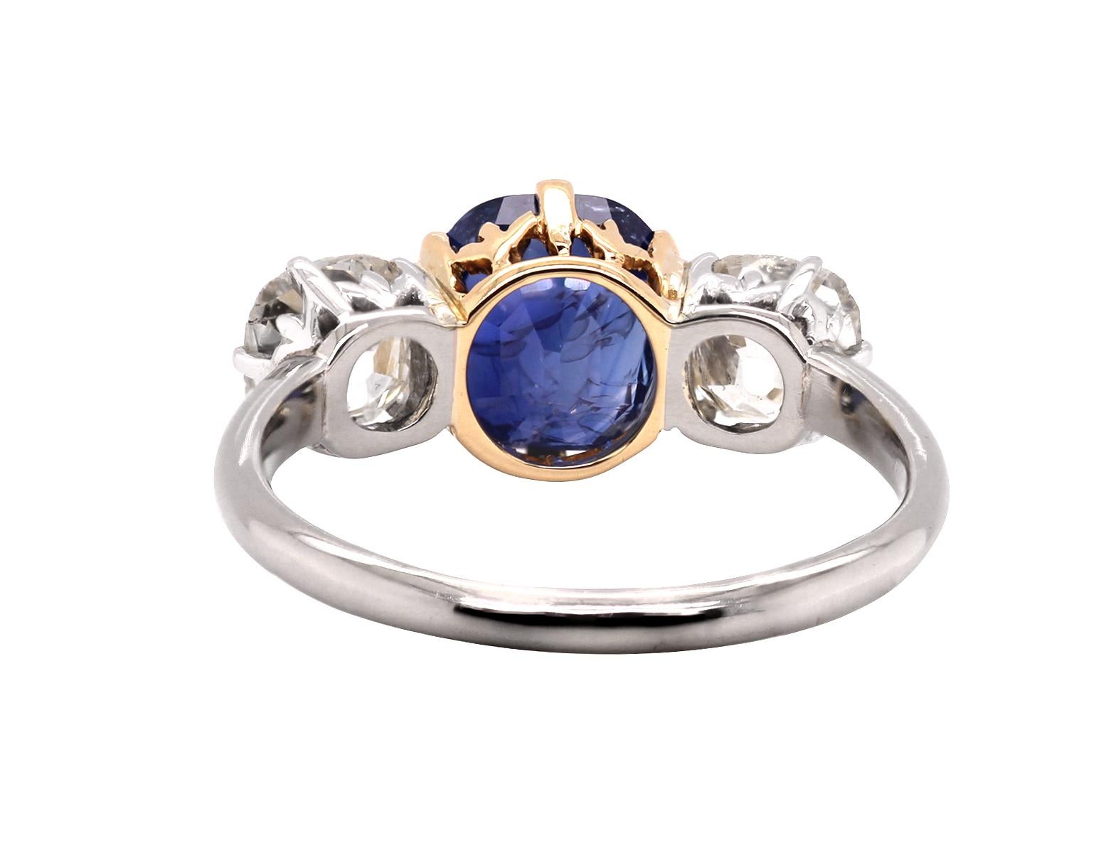 SSEF Certified 2.2 Carat 1920s Kashmir Sapphire and Diamond Ring 1