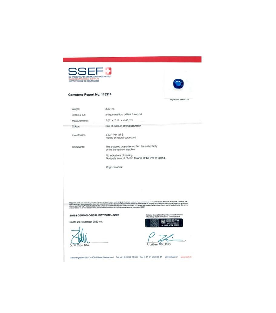 SSEF Certified 2.2 Carat 1920s Kashmir Sapphire and Diamond Ring 2