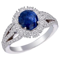 SSEF Certified 2.22 Carat Kashmir Blue Sapphire No Heat Diamond Ring in 18K Gold