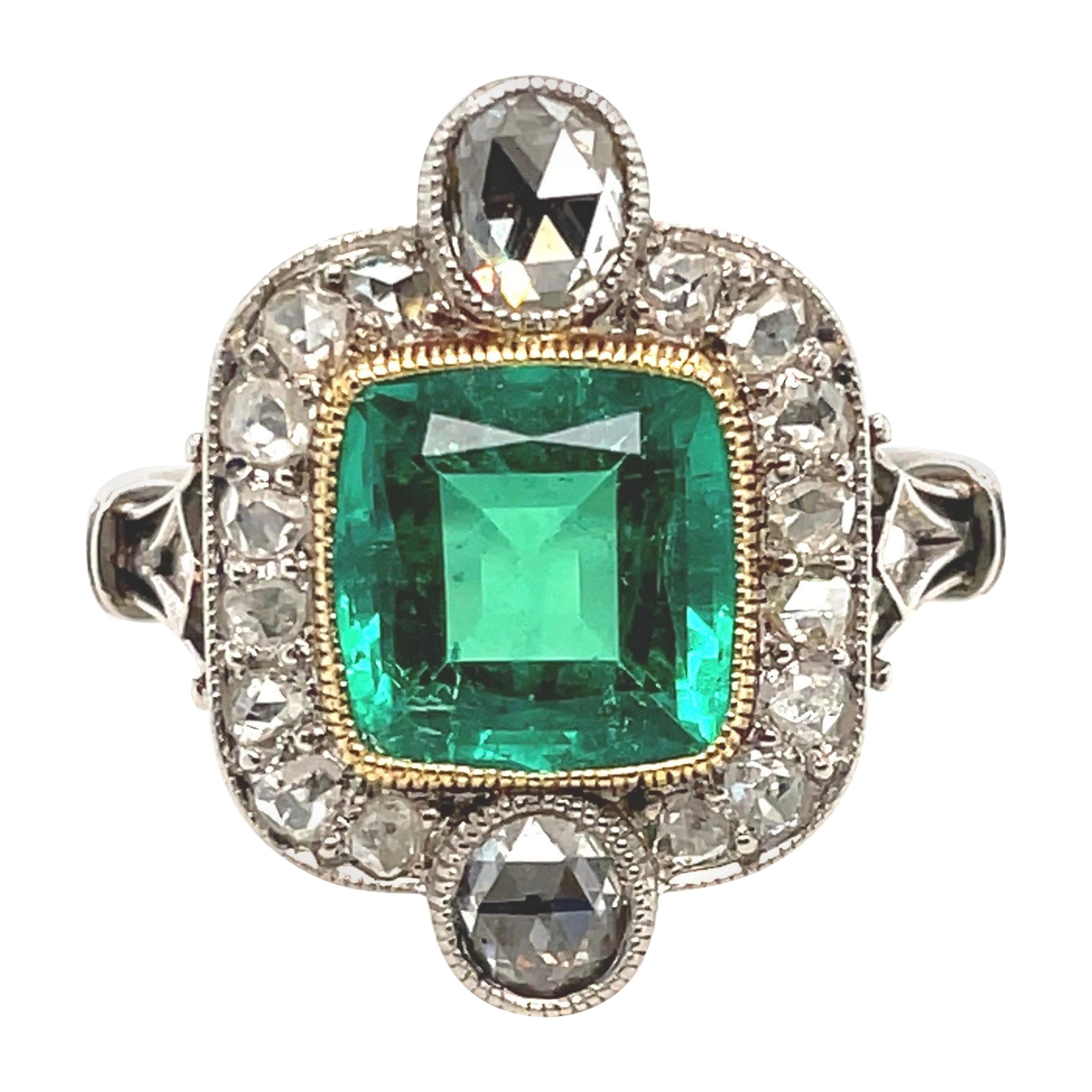 Anello Art-Deco con smeraldo colombiano e diamanti certificato SSEF da 2,22 carati