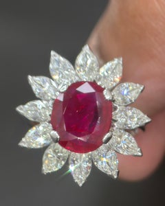 SSEF Certified 2.59 Carat Burma Mogok No Heat Ruby White Diamond Platinum Ring