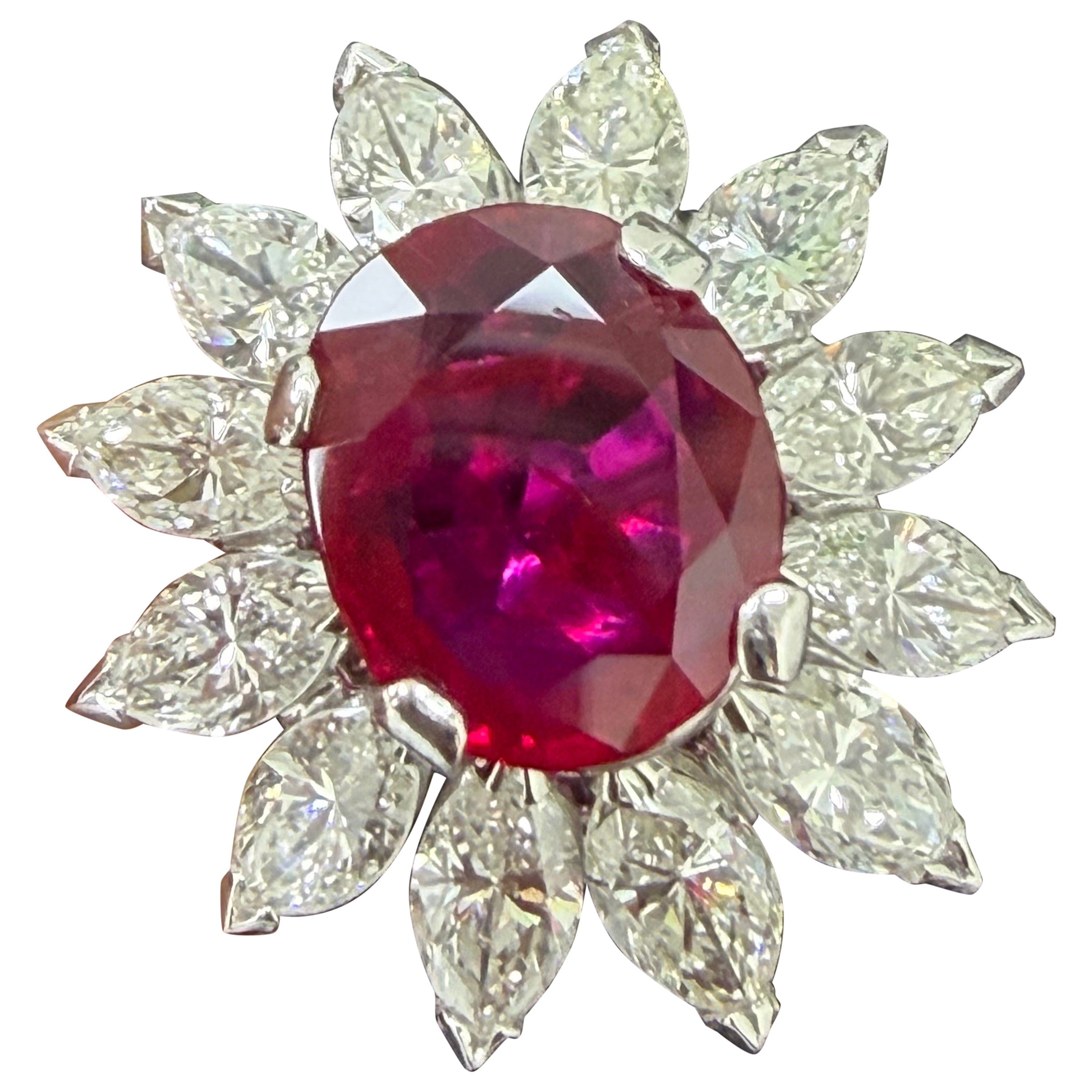 SSEF Certified 2.59 Carat Burma Mogok No Heat Ruby White Diamond Platinum Ring For Sale