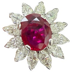 SSEF Certified 2.59 Carat Burma Mogok No Heat Ruby White Diamond Platinum Ring
