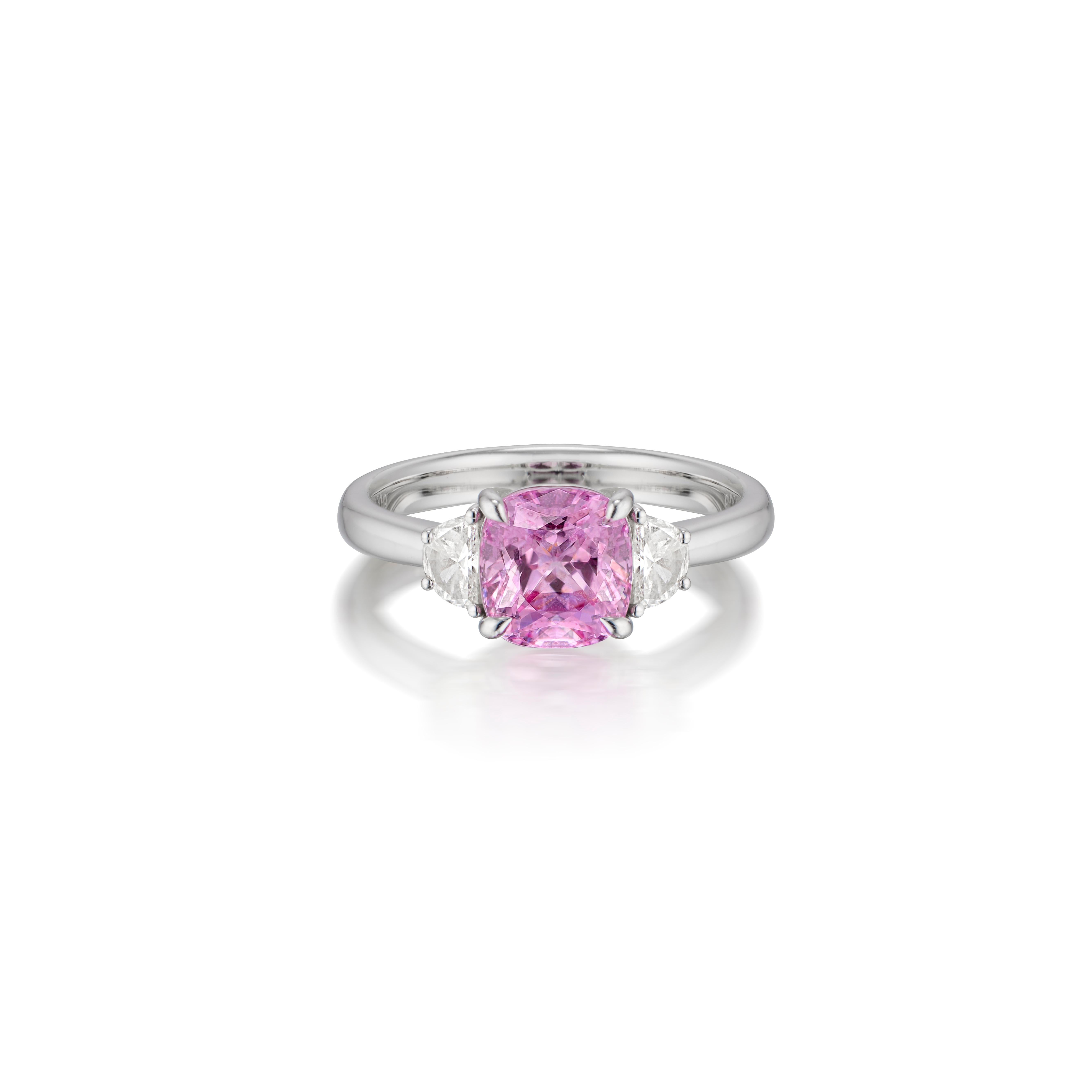 Contemporary SSEF Certified 3.063 Carat Burmese No Heat Pink Sapphire and Diamond Ring For Sale