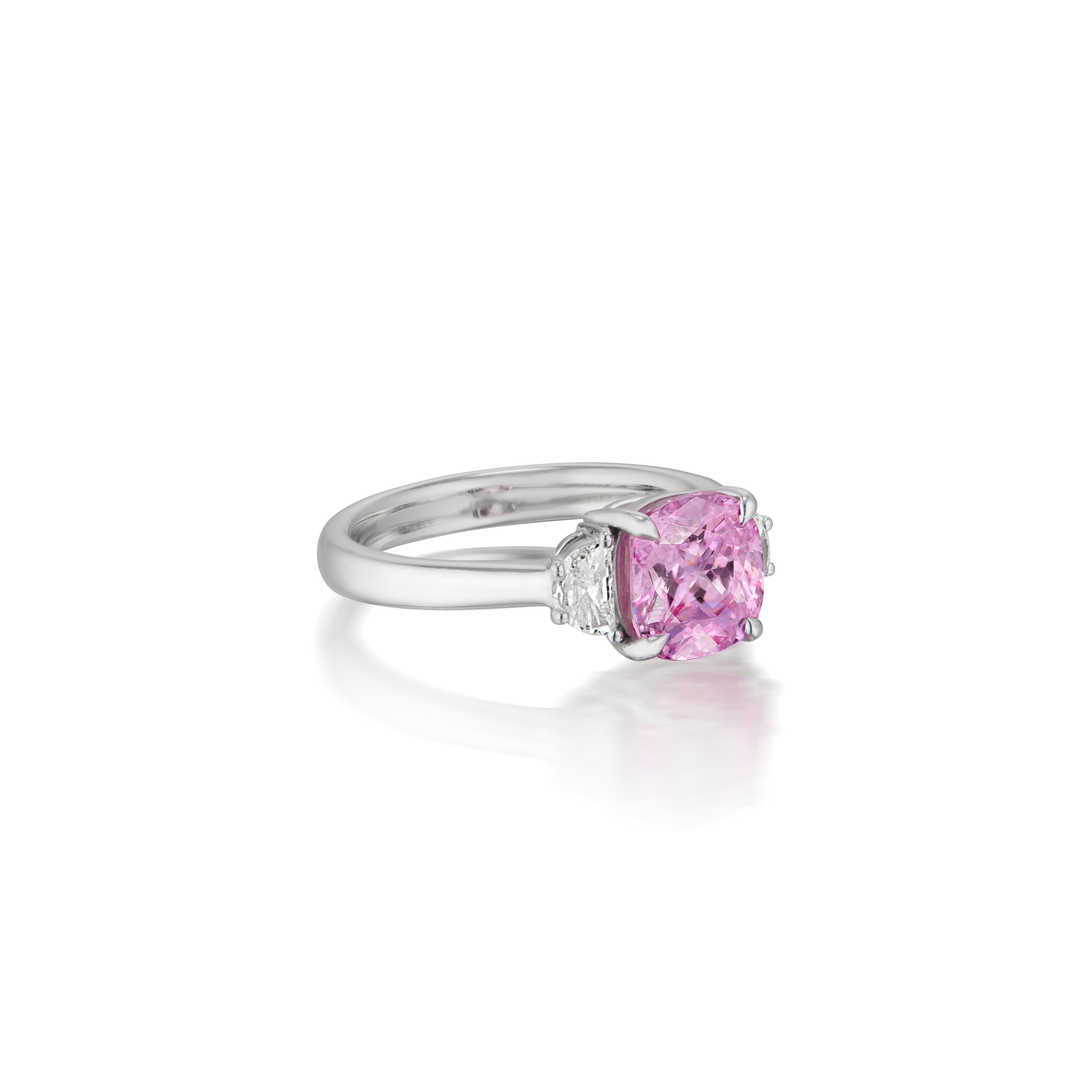 Cushion Cut SSEF Certified 3.063 Carat Burmese No Heat Pink Sapphire and Diamond Ring For Sale