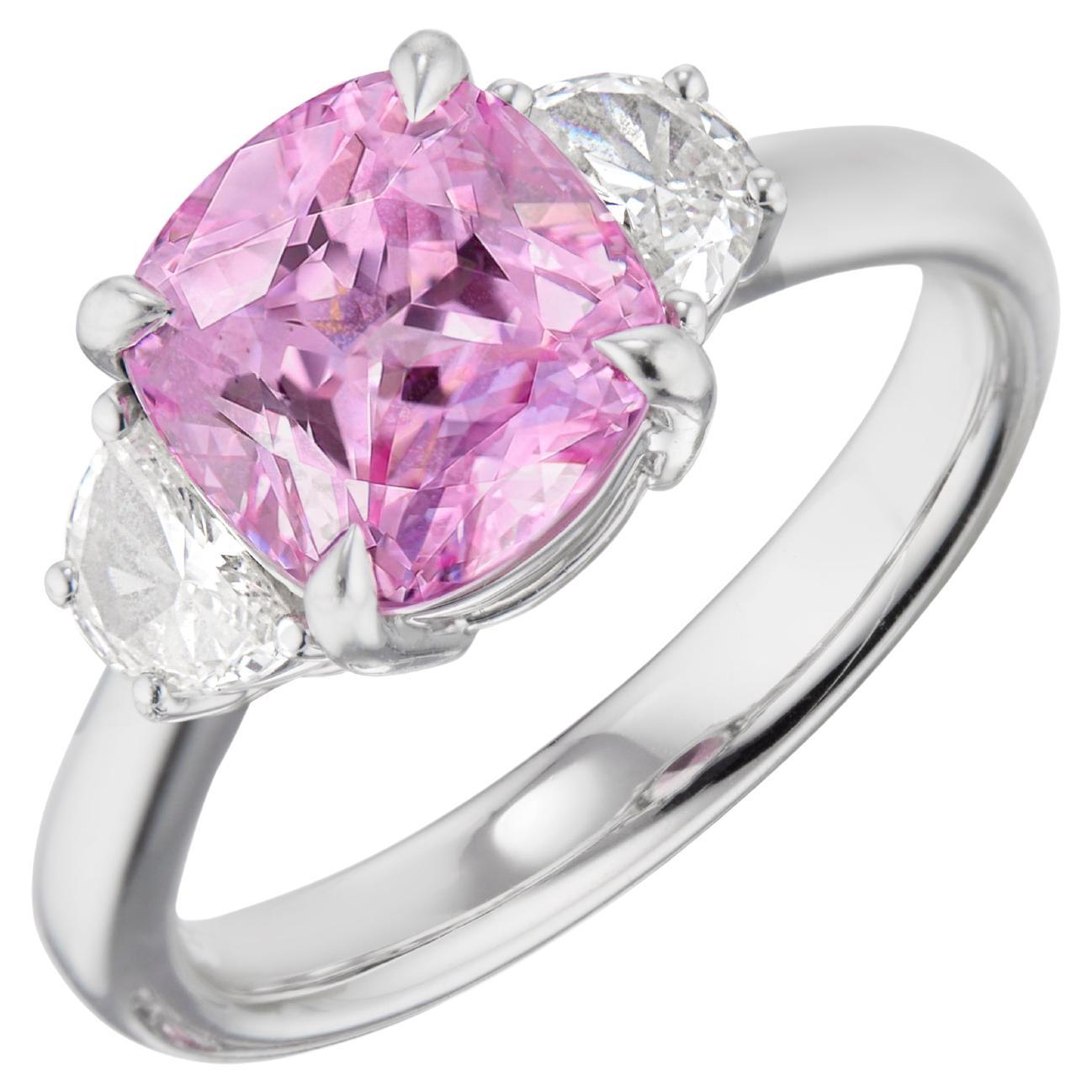 SSEF Certified 3.063 Carat Burmese No Heat Pink Sapphire and Diamond Ring For Sale