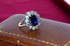 SSEF Certified 3.29 Carat Sapphire and Diamond Cluster Ring