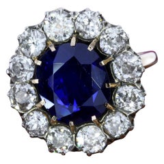 SSEF Certified 3.29 Carat Sapphire and Diamond Cluster Ring