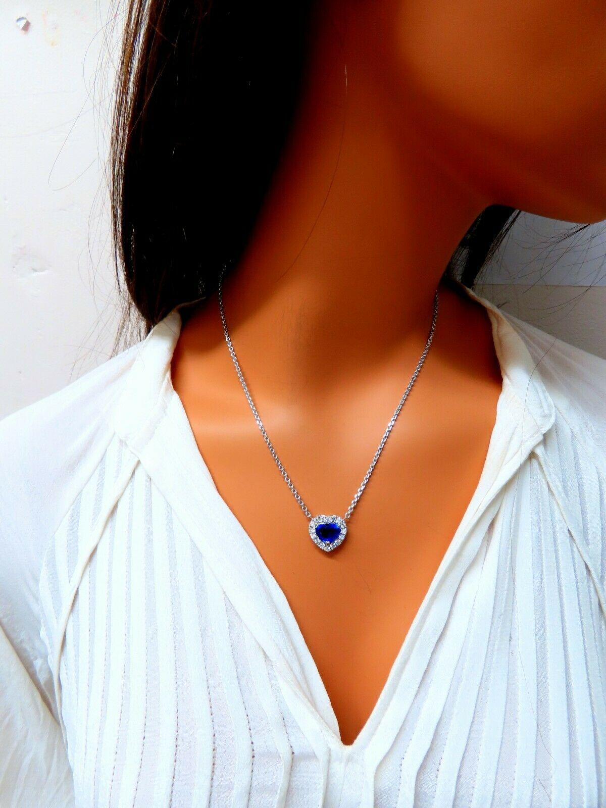 SSEF Certified 3.46ct Natural No Heat Blue Heart Sapphire Diamonds Necklace 18k 5