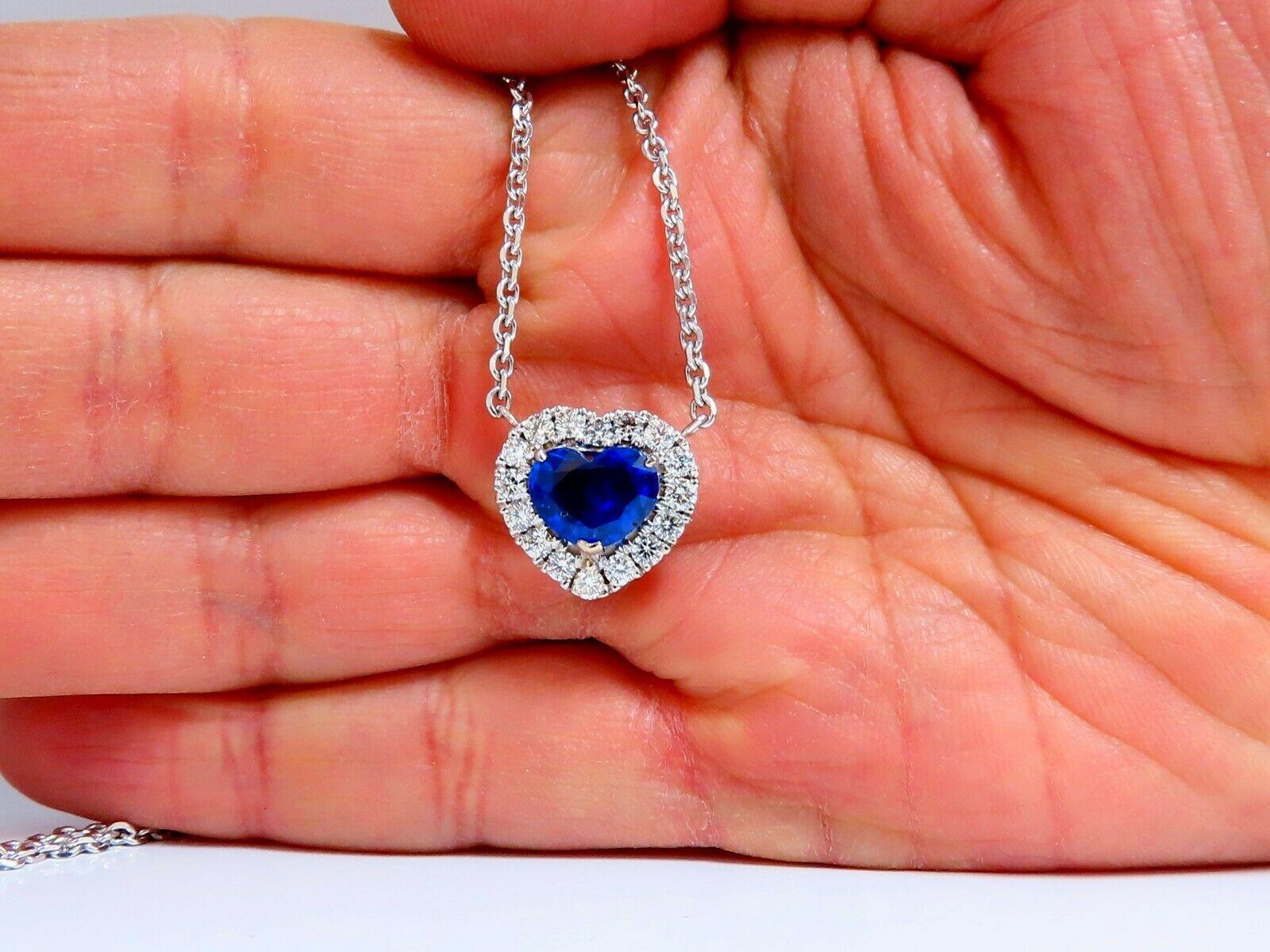 SSEF Certified 3.46ct Natural No Heat Blue Heart Sapphire Diamonds Necklace 18k 1