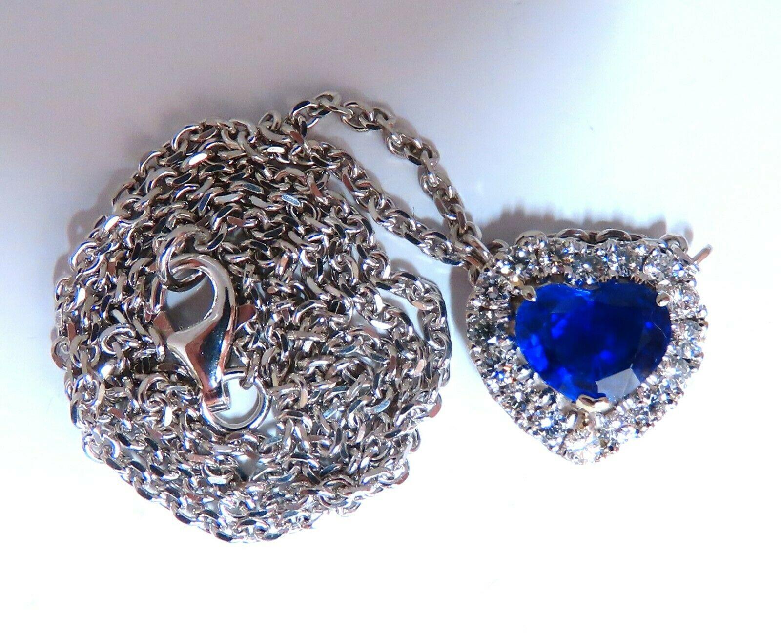 SSEF Certified 3.46ct Natural No Heat Blue Heart Sapphire Diamonds Necklace 18k 2