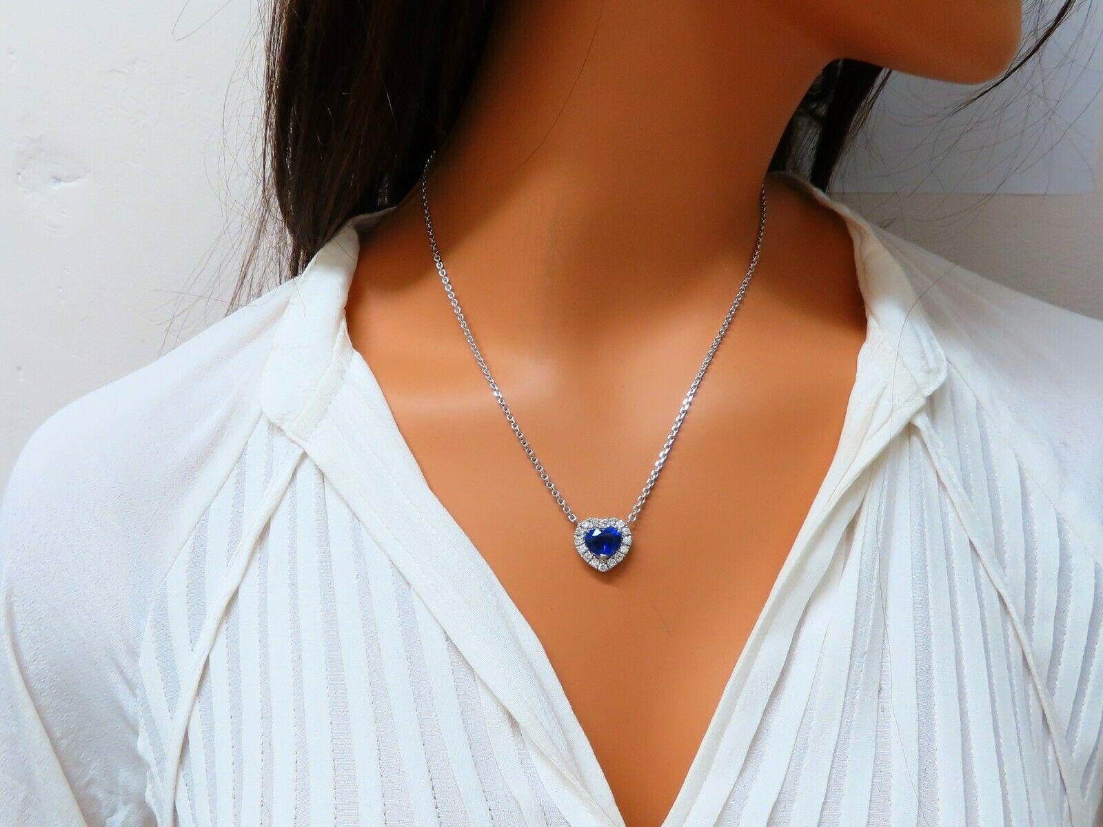 SSEF Certified 3.46ct Natural No Heat Blue Heart Sapphire Diamonds Necklace 18k 4
