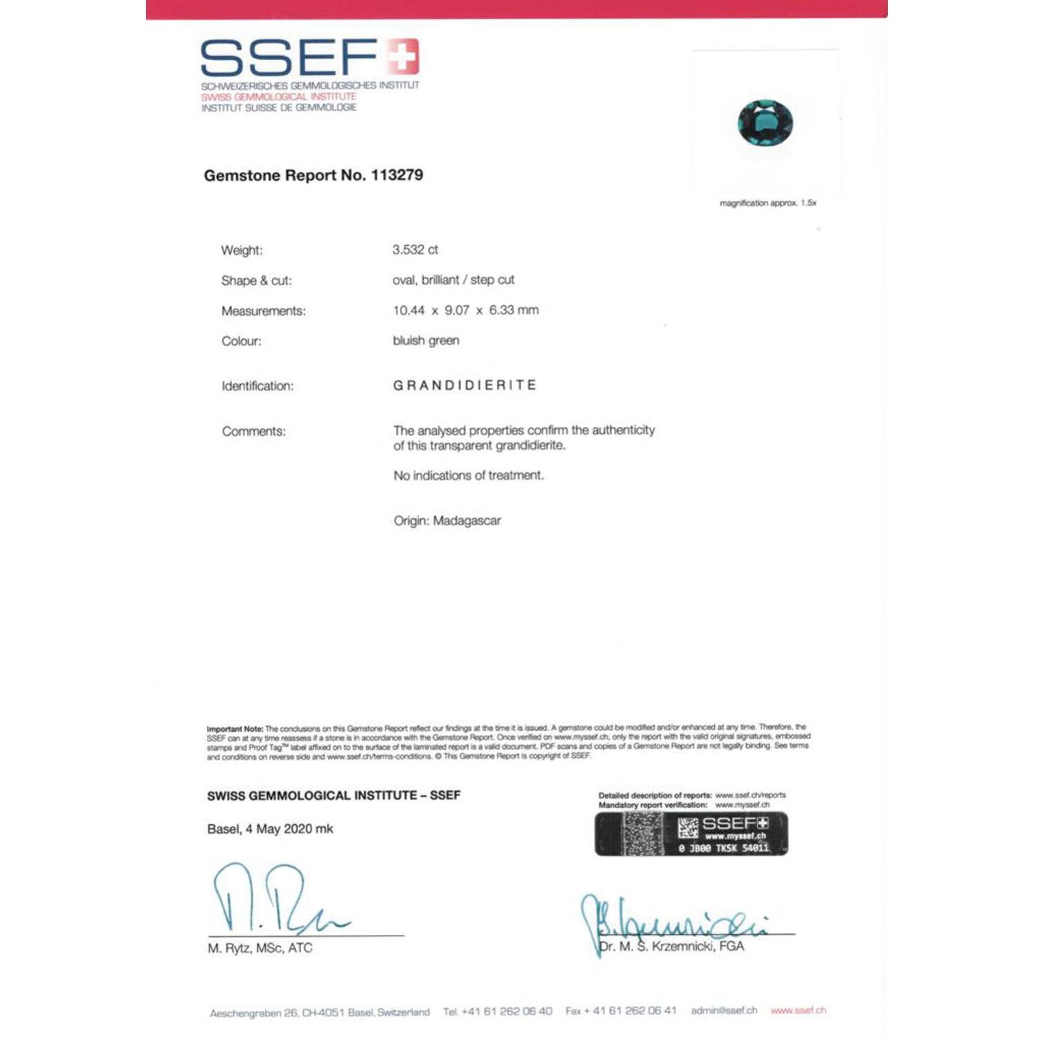 Contemporary SSEF Certified 3.53 Ct. Grandidierite and Diamond Platinum Ring