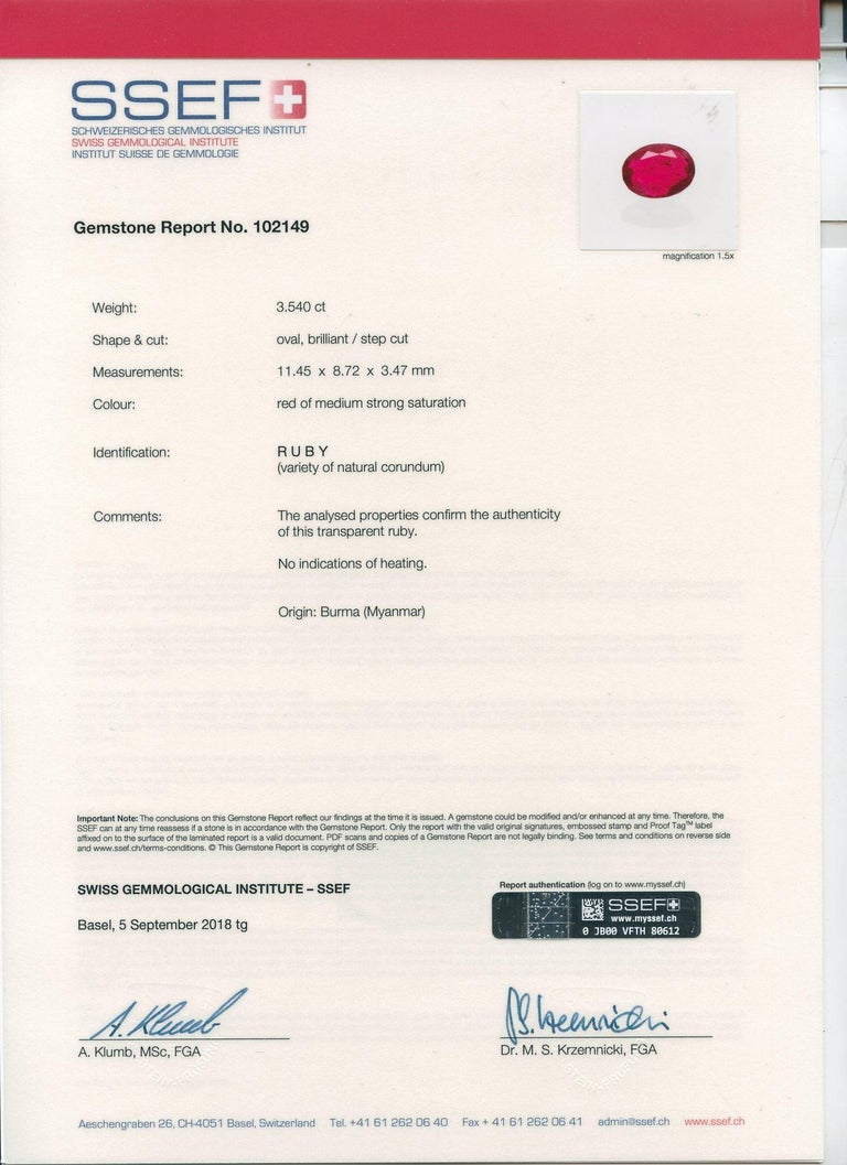 SSEF Certified 3.54 Carat Oval Shape Ruby and Diamond Ring For Sale at ...