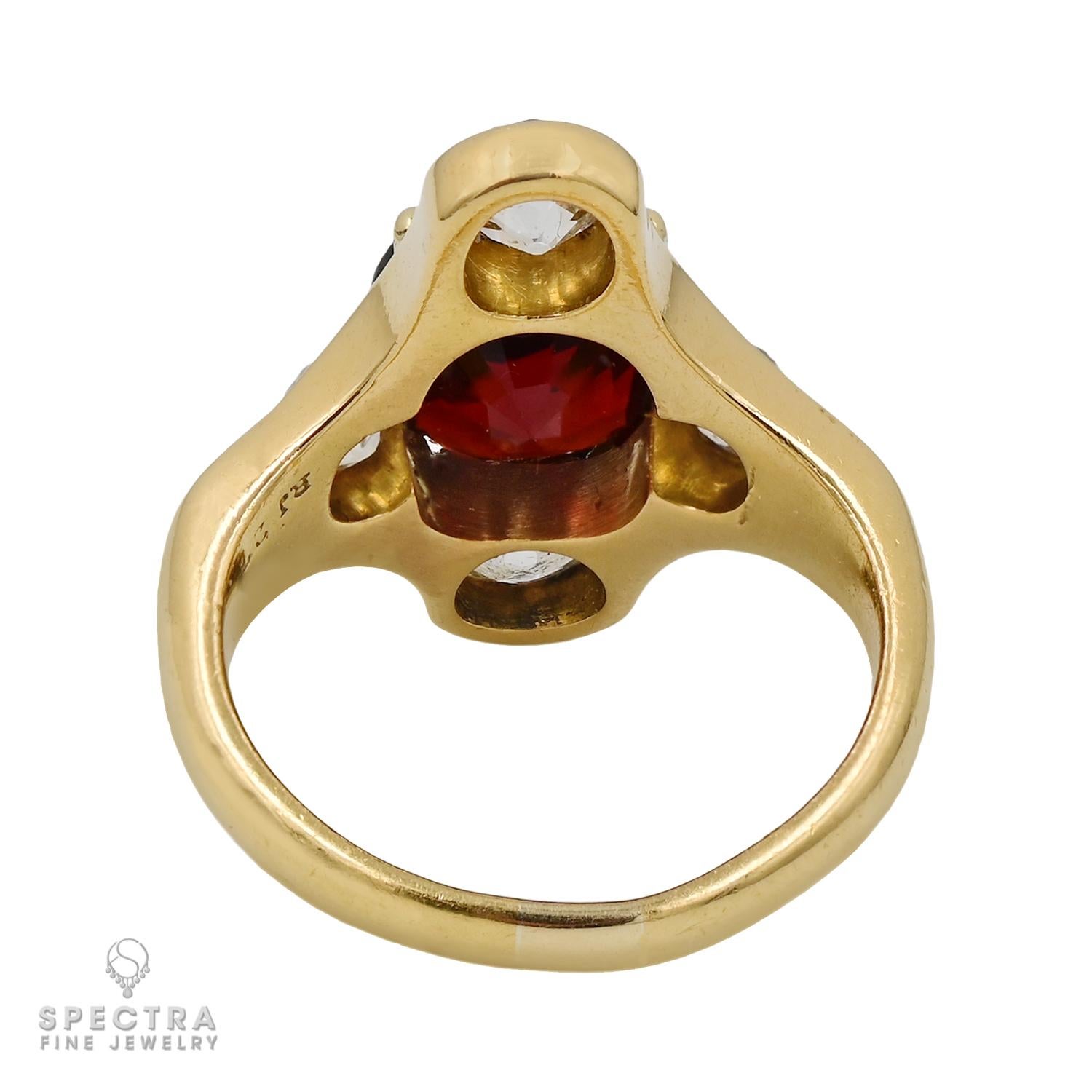 Contemporary SSEF Certified 3.60 Carat Burma Red Spinel Diamond Cocktail Ring For Sale