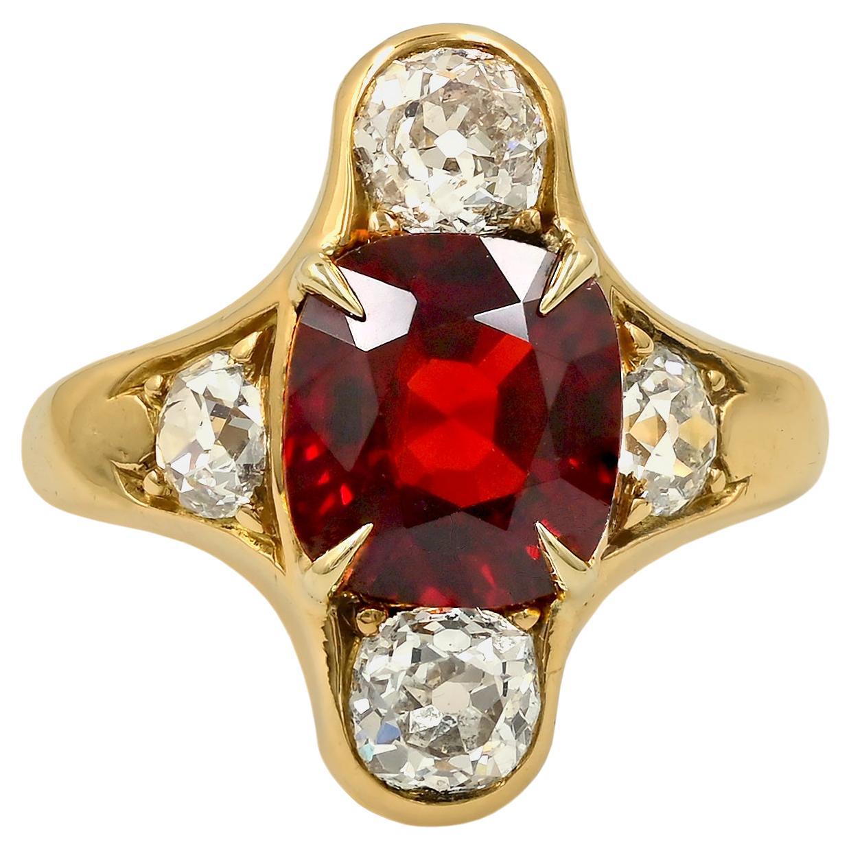 Bague cocktail en diamants et spinelle rouge de Birmanie certifiée SSEF de 3,60 carats