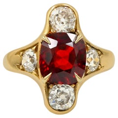 SSEF Certified 3.60 Carat Burma Red Spinel Diamond Cocktail Ring