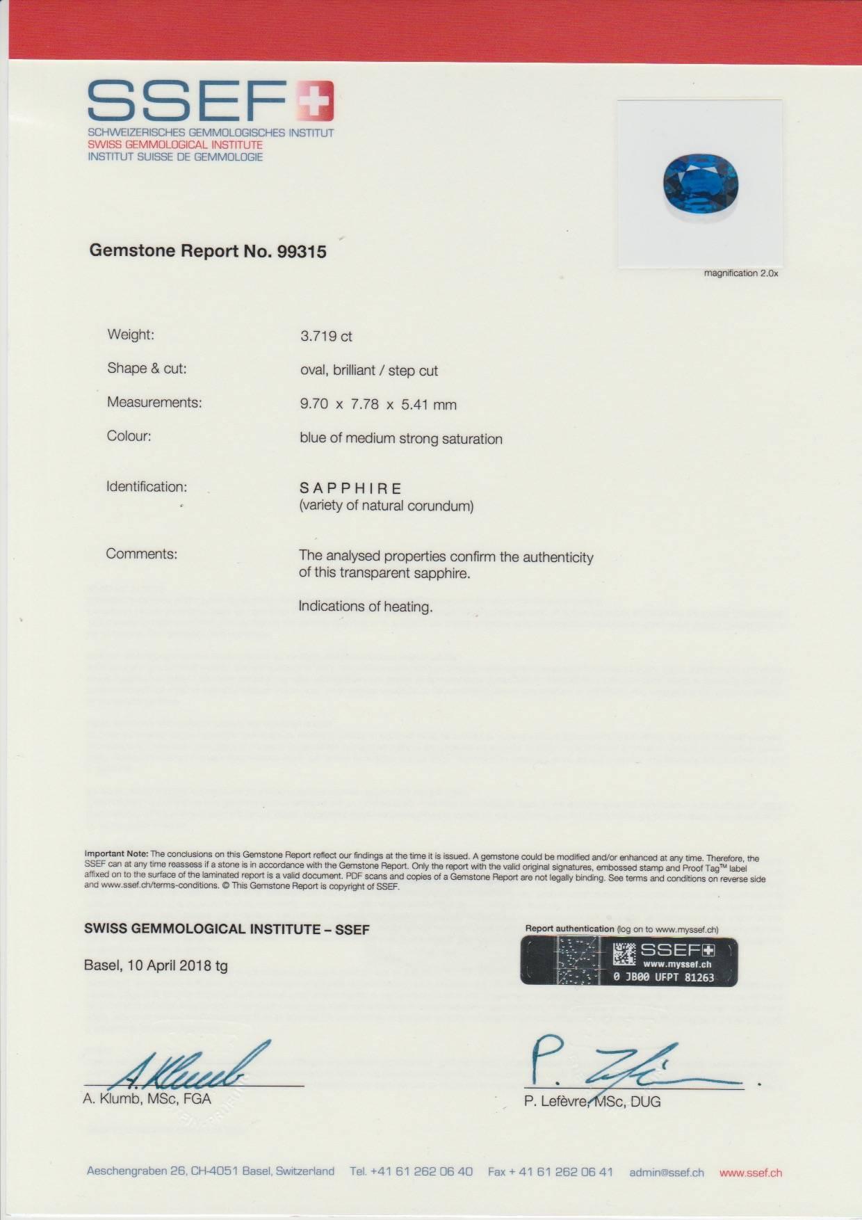 Ssef Certified 3.70 Carat Burma Royal Blue Sapphire Diamond Gold Ring 1