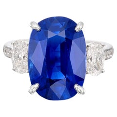 SSEF Certified 4 Carat No Heat Madagascar Blue Sapphire Diamond Ring