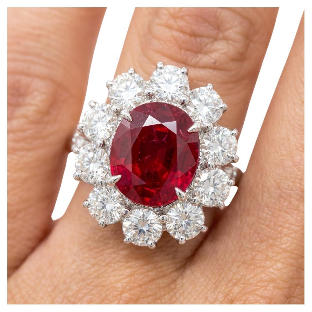 SSEF Certified 4.05 Carat Unheated Mozambique Ruby Diamond Halo Ring