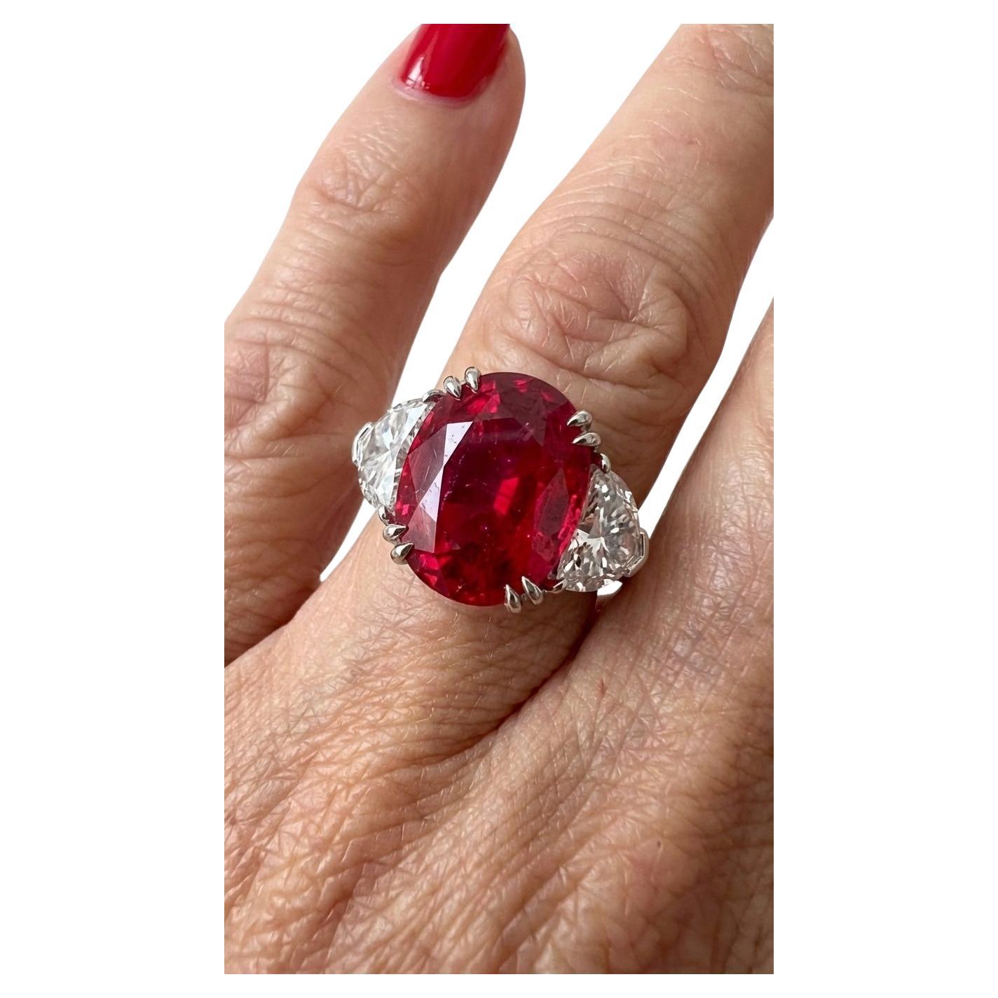 SSEF Certified 4.05 Carat Unheated Mozambique Ruby Diamond Ring For Sale