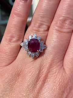 Triple Certified 4.09ct Natural Burmese Ruby & Diamond Cocktail Ring 18Kt Gold