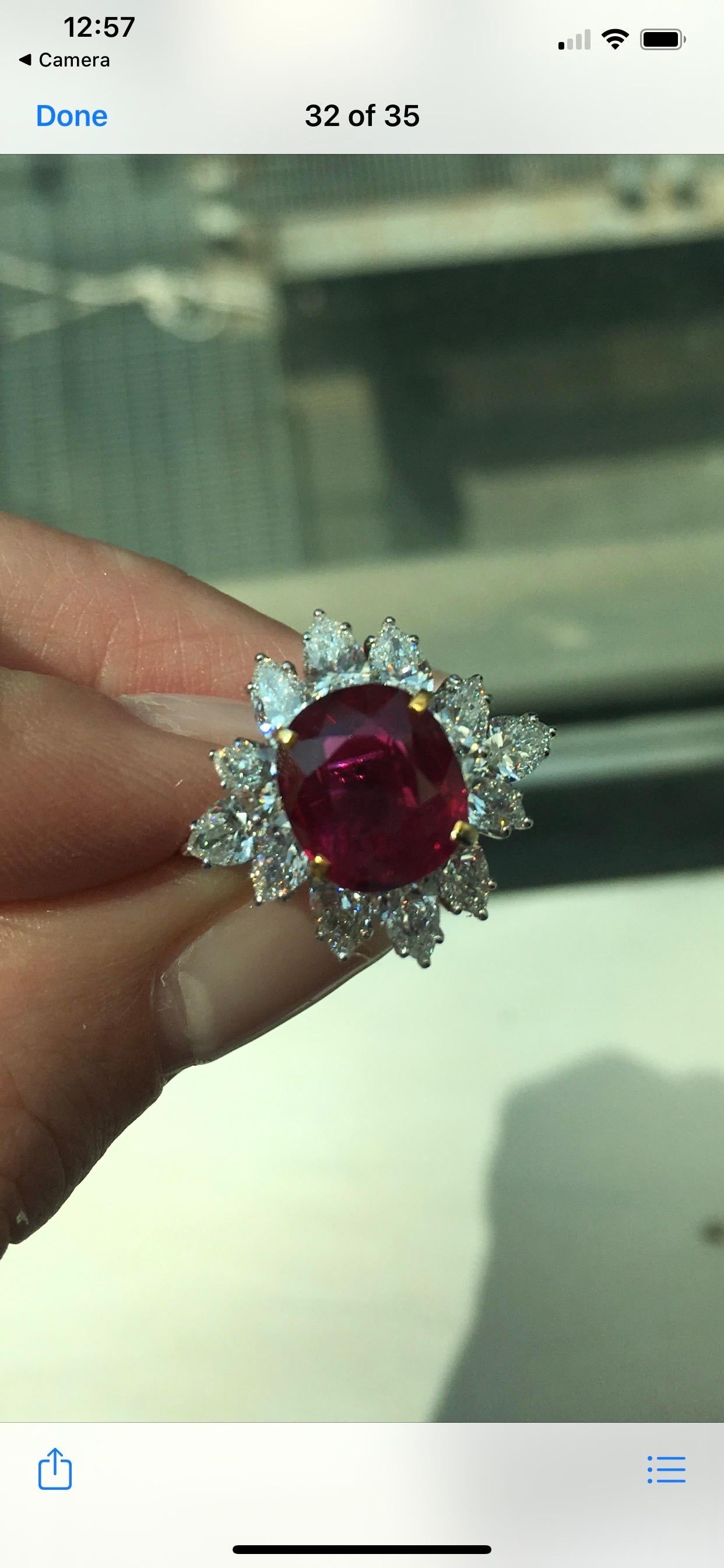 Triple Certified 4.09ct Natural Burmese Ruby & Diamond Cocktail Ring 18Kt Gold  1