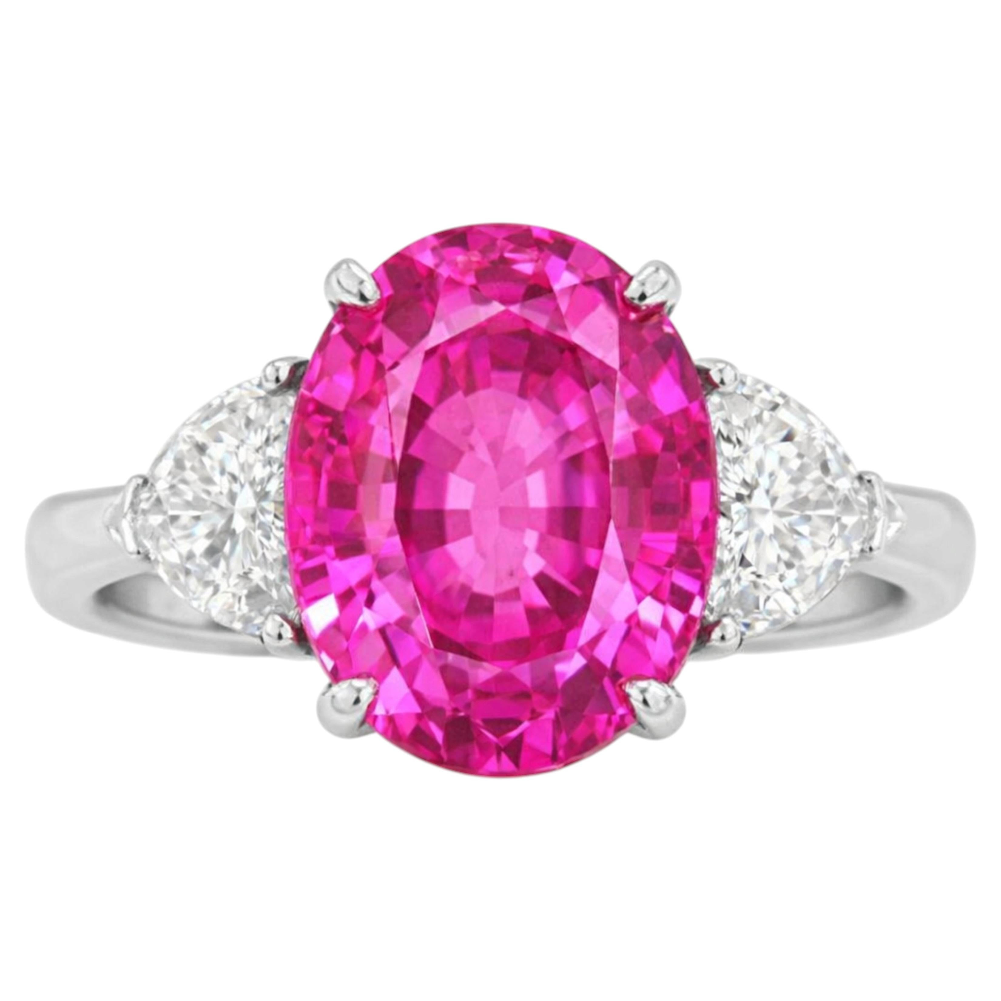 SSEF-zertifizierter 4,11 Karat ungeheizter Pink Sapphire Diamantring