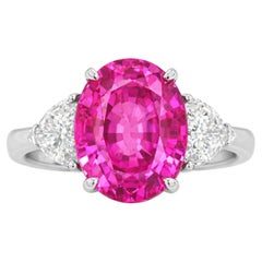 SSEF Certified 4.11 Carat Unheated Pink Sapphire Diamond Ring