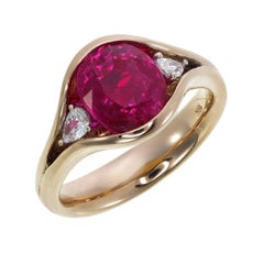 SSEF Certified 4.24 Carat Burma Mogok No Heat Ruby Diamond Ring in 18K Gold