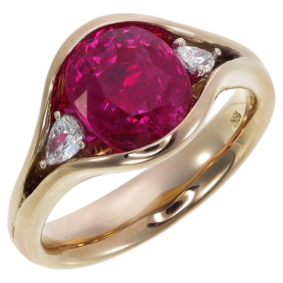 SSEF Certified 4.24 Carat Burma Mogok No Heat Ruby Diamond Ring in 18K Gold