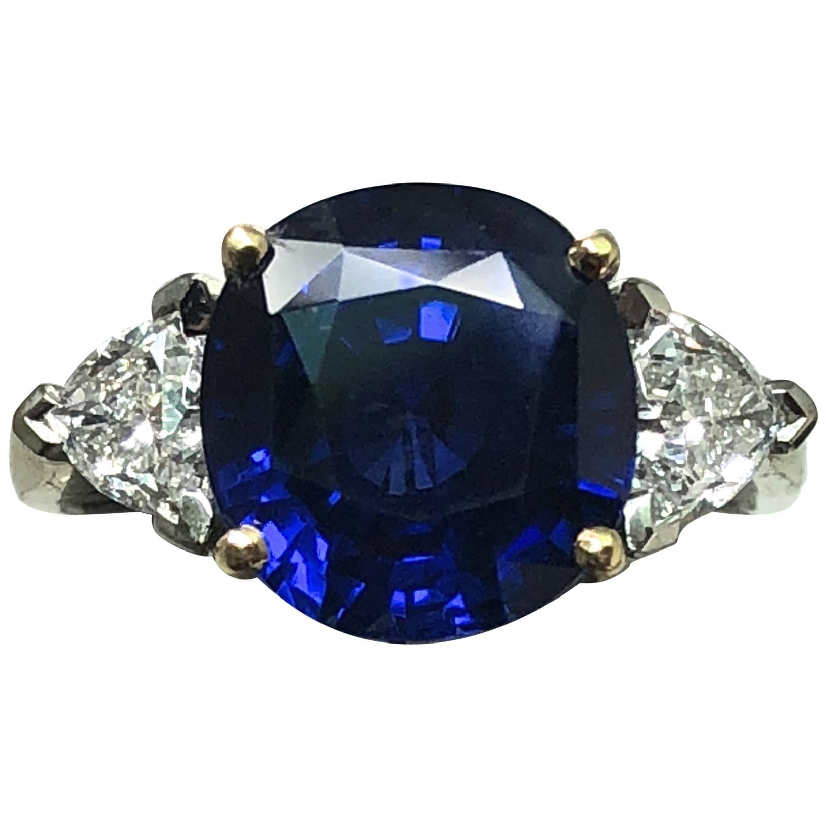 SSEF Certified 4.82 Carat Burma Sapphire and Diamond Ring
