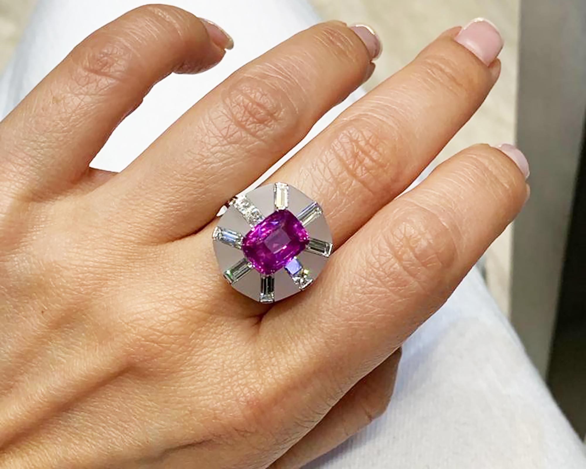 SSEF Certified 5.02 Carat Pink Sapphire Diamond Cocktail Ring 2