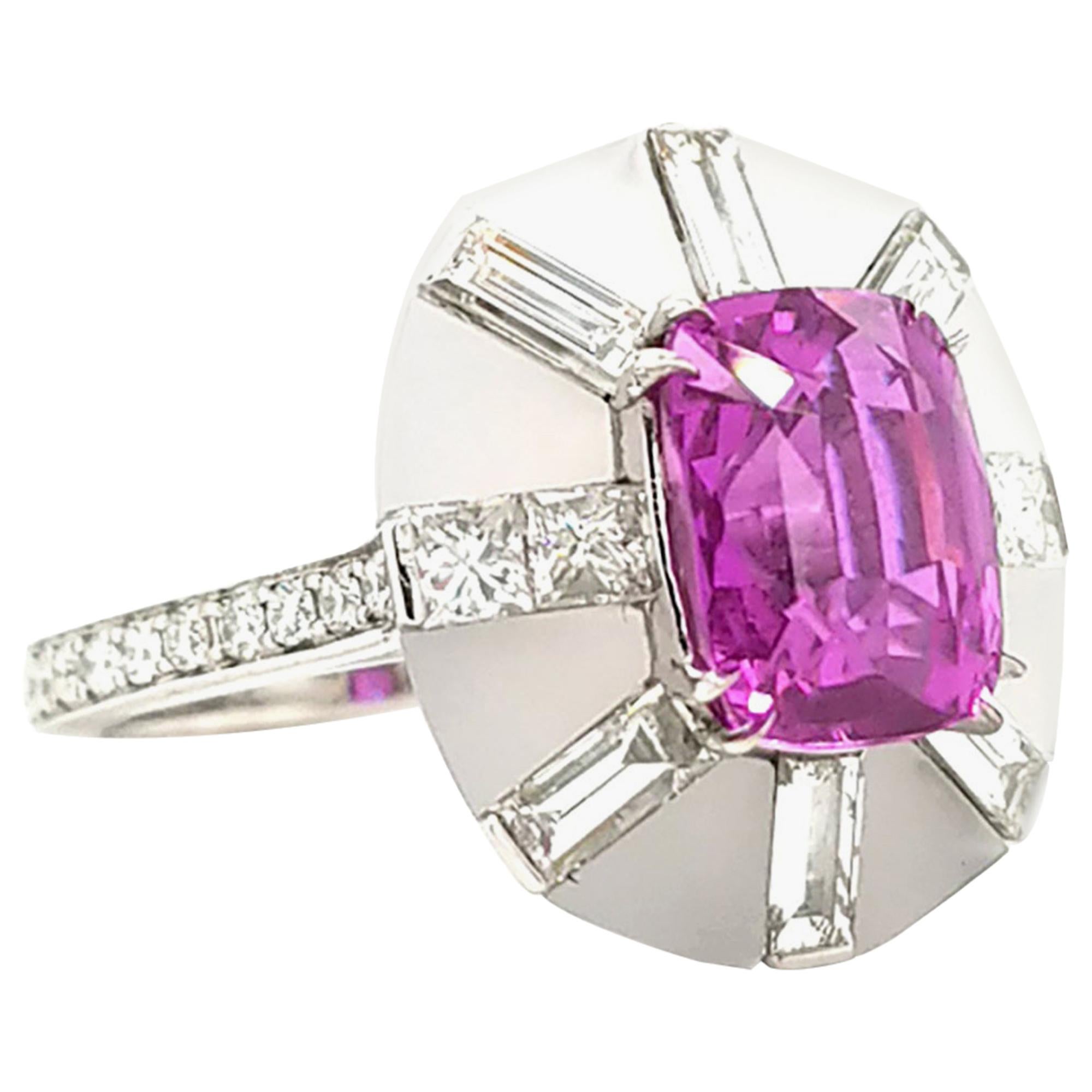 SSEF Certified 5.02 Carat Pink Sapphire Diamond Cocktail Ring