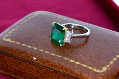 SSEF Certified 5.11 Carat Colombian Emerald Three-Stone Ring