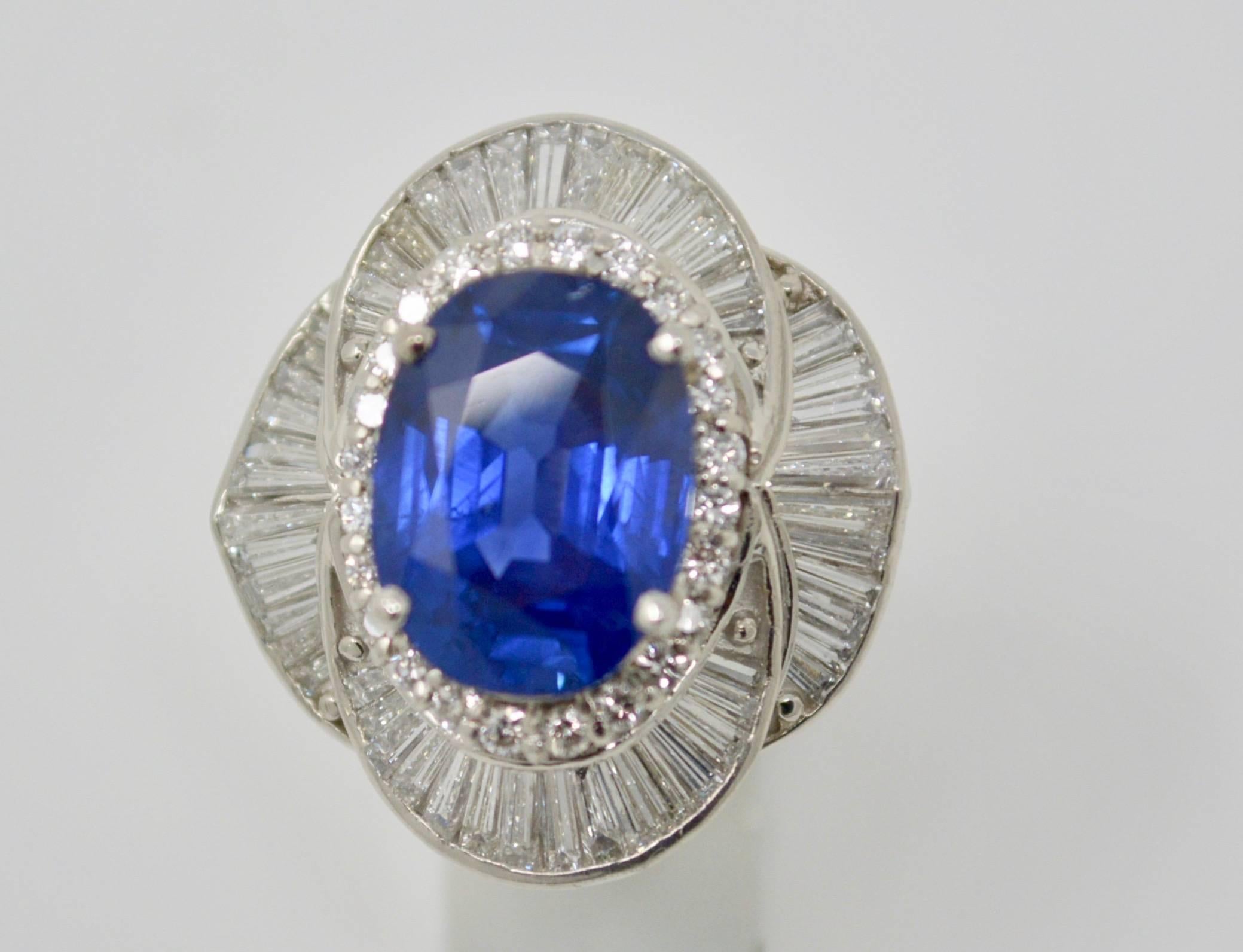 Contemporary SSEF Certified 5.73 Carat Blue Sapphire Burma No Heat and Diamond Ring